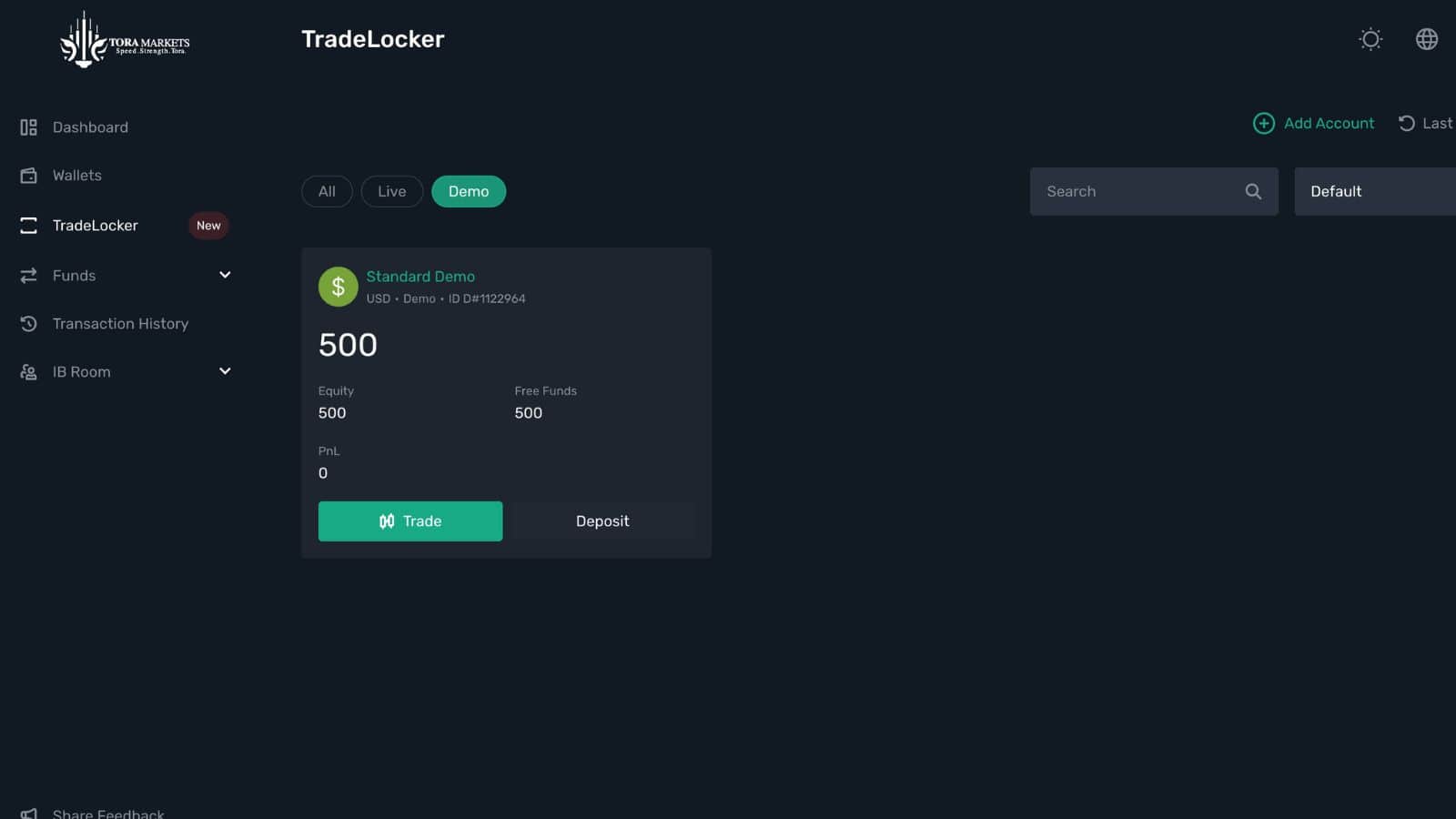 Trader using Tora dashboard with 1:500 leverage